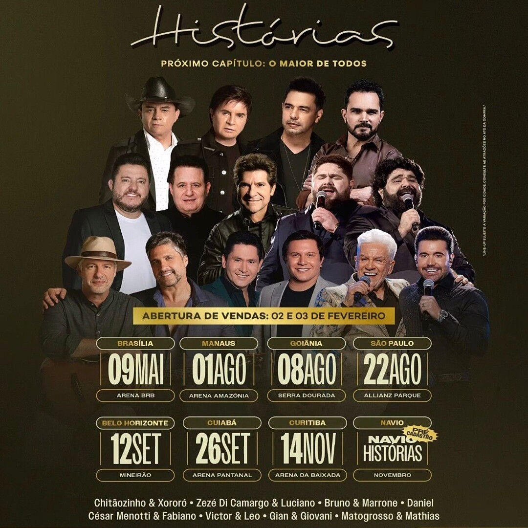 INGRESSOS PARA O SHOW HISTORIAS COM CUPOM CODIGO DE DESCONTO Chitãozinho & Xororó • Zezé Di Camargo & Luciano • Bruno & Marrone • Daniel César Menotti & Fabiano • Victor & Leo • Gian & Giovani • Matogrosso & mATHIAS
